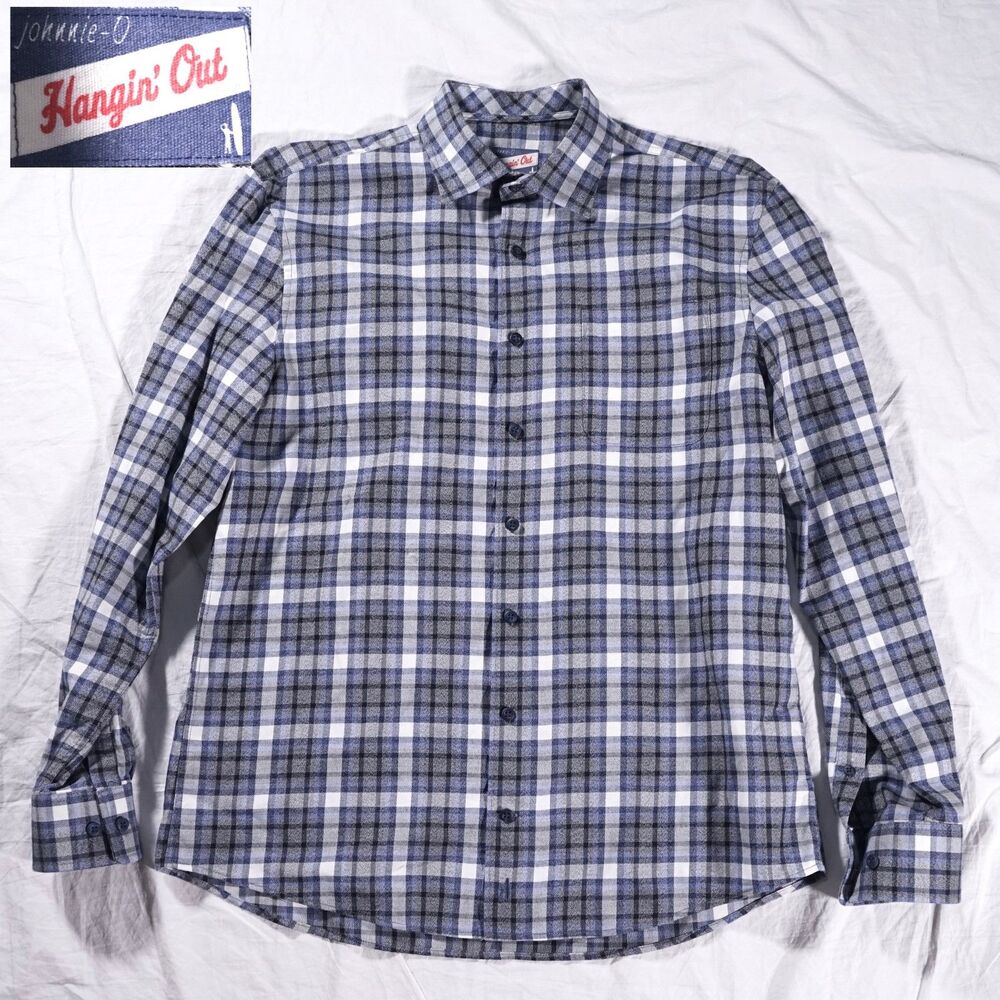 Johnnie-O Hangin' Out Button Up Shirt Blue Plaid Mens Medium